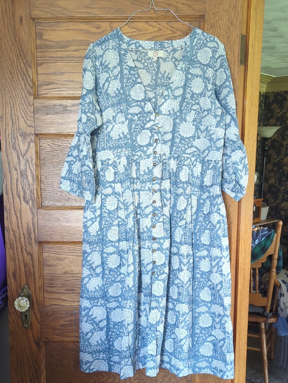 Raasleela Blue Floral Button-Front Women’s Dress Size L